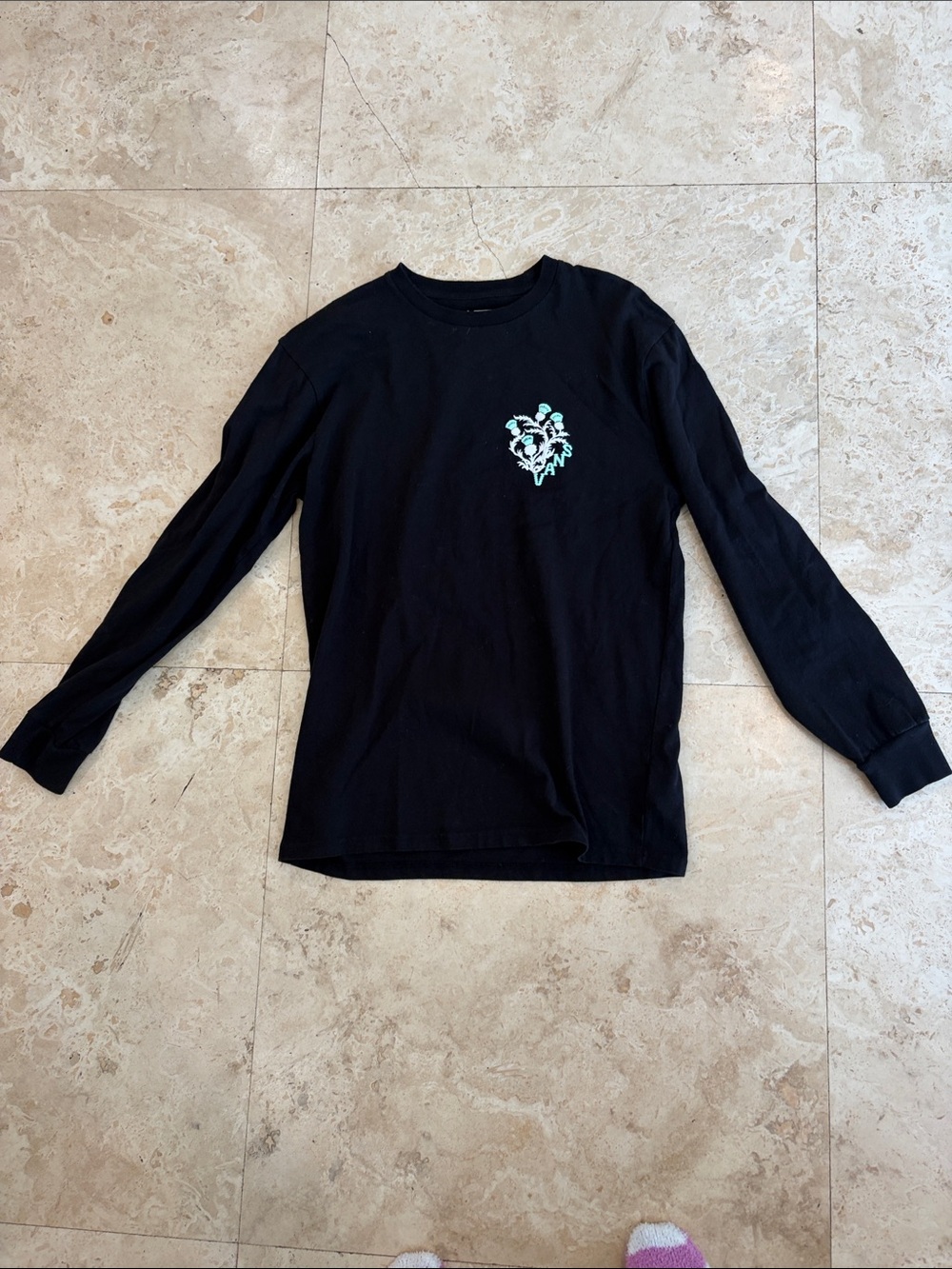 Black Long-Sleeve Tee with Mint Graphic